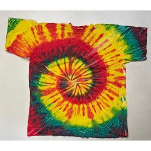 VINTAGE Short Hills T-shirt Men XL Multicolor Tie Dye 90s Single Stitch